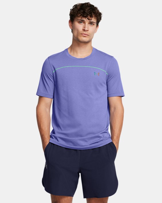 男士UA Vanish Elite Seamless Wordmark短袖T恤 in Purple image number 0